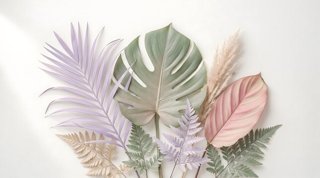 Minimal Pastel Tropical Leaves Background with Soft Botanical Aesthetic