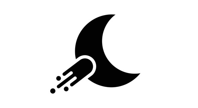 Crescent moon with trailing comet or shooting star.