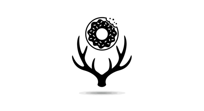Deer antlers holding a bitten donut graphic design.
