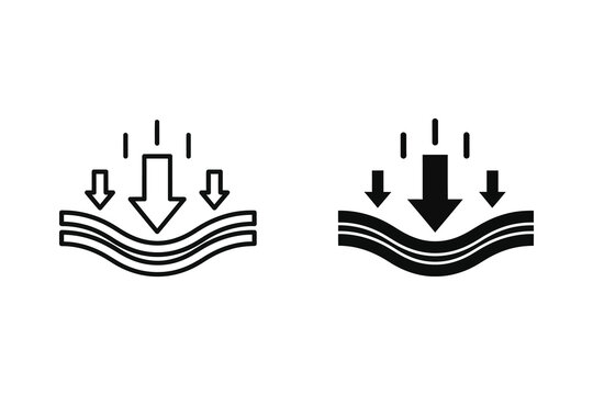 Vector illustration of downward arrows converging into upward wave motion line art
