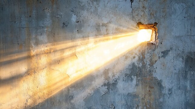 Light shining through hole in concrete wall