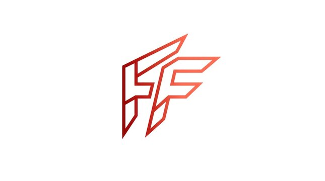 Dynamic futuristic letter f monogram logo with sharp edges and speed motion red gradient.