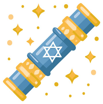 Elegant Blue Torah Scroll with Star of David and Golden Accents Cartoon