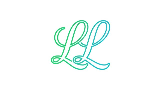 Elegant cursive script letter ll monogram logo design with green gradient stroke effect.