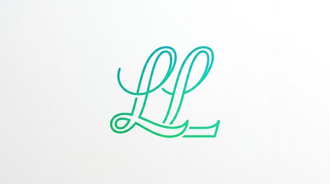 Calligraphic style letter ll logo design with flowing lines and green gradient texture.