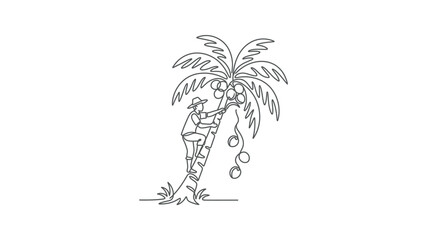 Man climbing a palm tree trunk. © Bebek