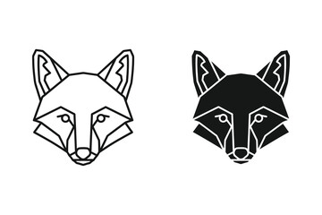 Obraz premium Geometric fox head vector illustration, line art and silhouette