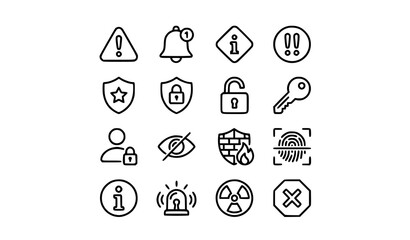 Fototapeta premium Security Warning and Alert Outline Icon Pack Vector Collection