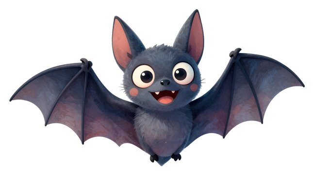 Cute Little Gray Bat Character Illustration with Wide Wings Spread for Children Halloween Decor