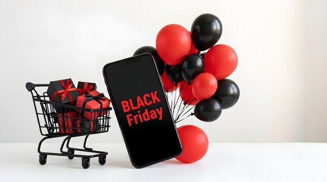 Black friday sale concept with smartphone and shopping cart