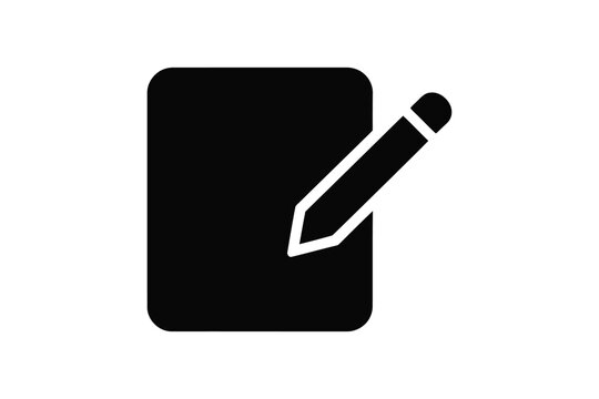 Minimalist Black Edit Icon Vector Illustration Featuring A Simple Square Note Symbol Paired With A Pencil Shape For User Interface Design Concepts Representing The Action Of Writing Or Data Input