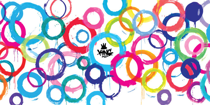 Colorful graffiti spray paint circles and rings with a crown king tag symbol