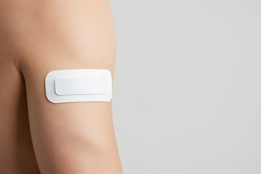 Medical Sensor on Arm: A close-up view of a medical sensor adhered to a person's upper arm, a discreet and modern device for health monitoring.