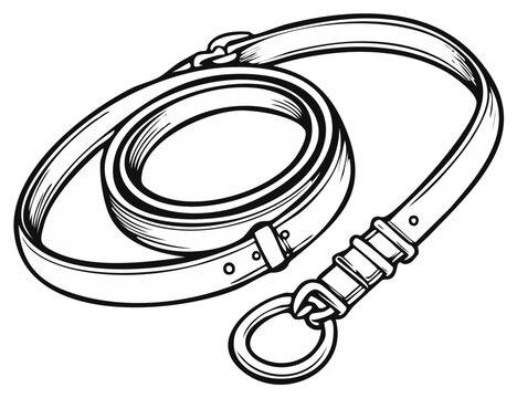 Elegant leather belt with buckle, casual fashion accessory, line art illustration.