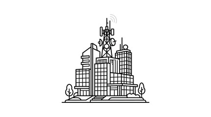 Obraz premium Urban Communication Network Hub with Signal Transmission Tower