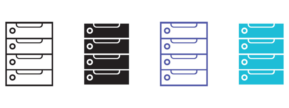 File cabinet drawer icons set for organization design