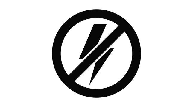Prohibited lightning bolt symbol in a black circle silhouette