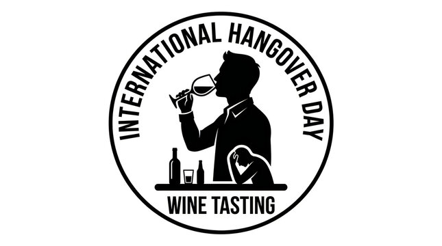 International Hangover Day Wine Tasting Silhouette Black Icon