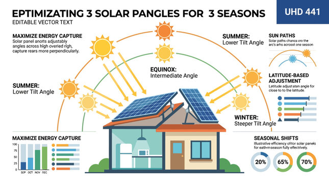 Solar Panel Optimization for Seasonal Energy Capture - Vector Illustration