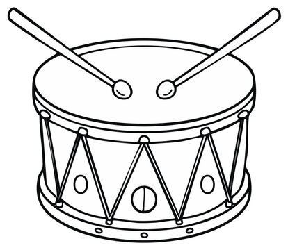 Cartoon drum with drumsticks, percussion instrument, musical equipment for music and rhythm