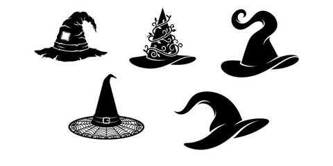 Variety of black witch hats collection halloween costume and magic concept © MstNurjahan