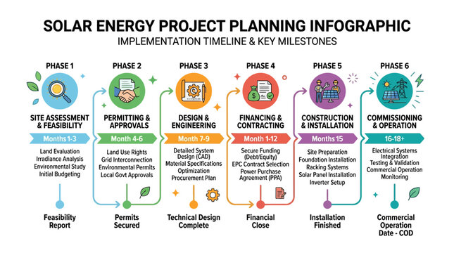 Solar Energy Project Planning Infographic: Timeline & Milestones