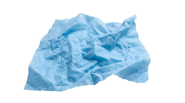 Crumpled blue tissue paper, wrinkled disposable napkin, blue crumpled paper, disposable tissue isolated on Transparent Background