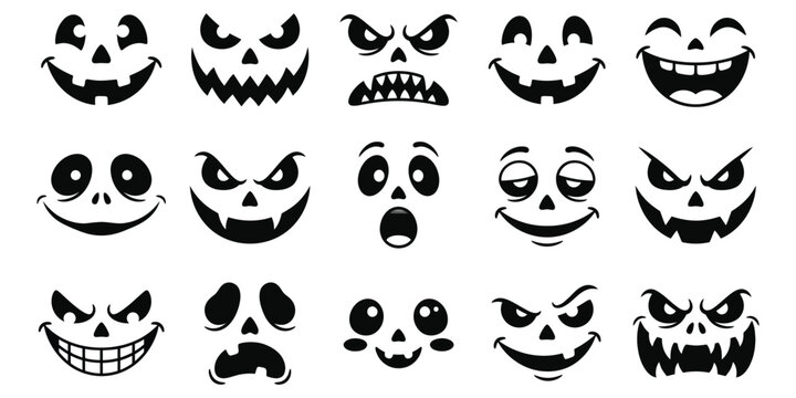 Halloween jack o lantern faces and skulls