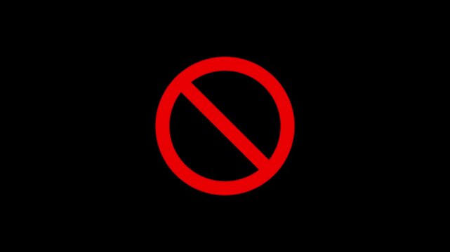 Red prohibited restriction stop sign circle outline loop animation on black background