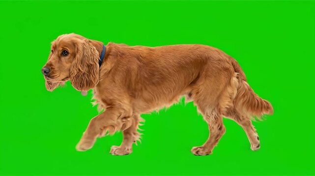 cocker spaniel walking, isolated on green screen background for vfx projects