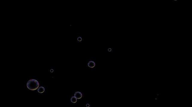 Rising Underwater Water Bubbles Overlay, Carbon Dioxide Soda Fizz Animation, Slow Motion Bubble Explosion, Black Background, Seamless 4K Loop Motion Graphics Effect