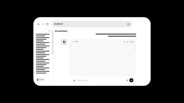 3D AI Browser Interface Concept, Code Generating Animation | Alpha channel