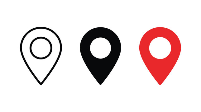 Location Pin Icon Set with Target Rings in Red