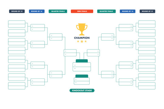 Tournament bracket template for knockout stage with 32 teams