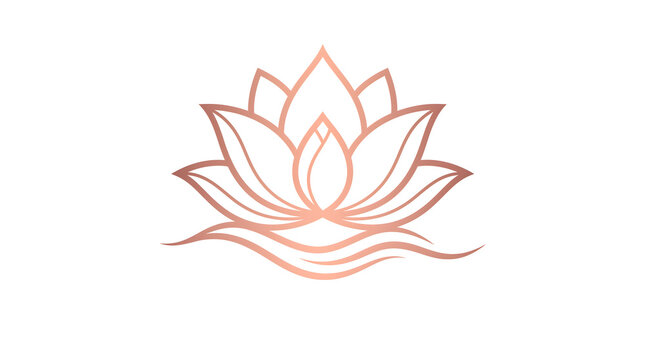 Elegant line art logo design of a lotus flower with gentle waves in luxury rose gold gradient, perfect for premium skincare, beauty salon, and wellness brand identity isolated on white background