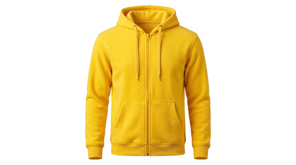 Bright yellow zip hoodie sweatshirt for casual apparel photography fashion collection isolated on transparent background professional png stock graphic asset. © Isolated_png