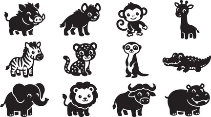 Set of cute african safari animal silhouettes for kids design © OMESA