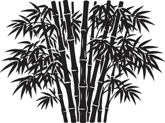 Fototapeta premium Black bamboo plant silhouette illustration with detailed leaves and tall stems