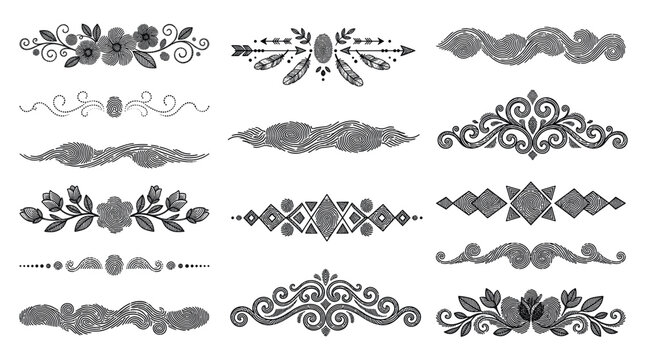 Black decorative dividers set for text separation and decoration
