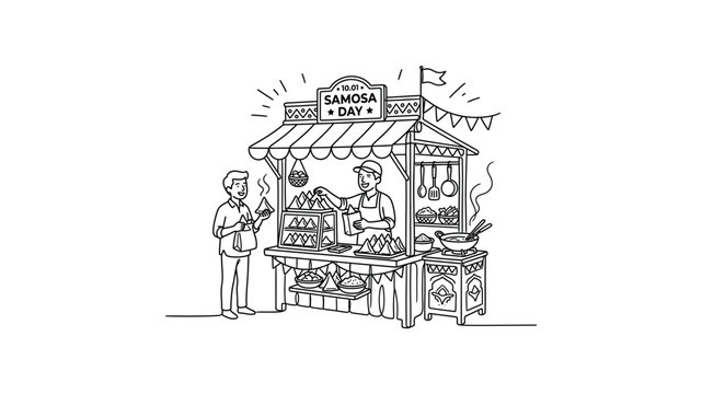 Man buying sandwich at food cart.