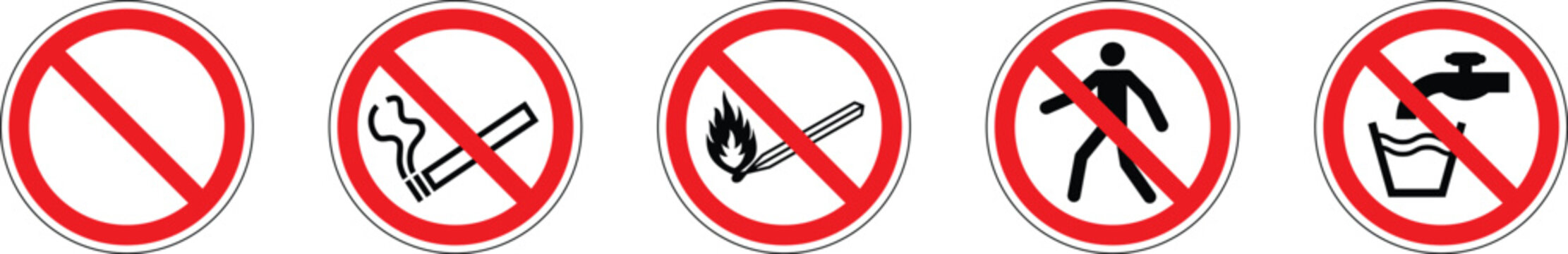 Prohibited actions warning icons set