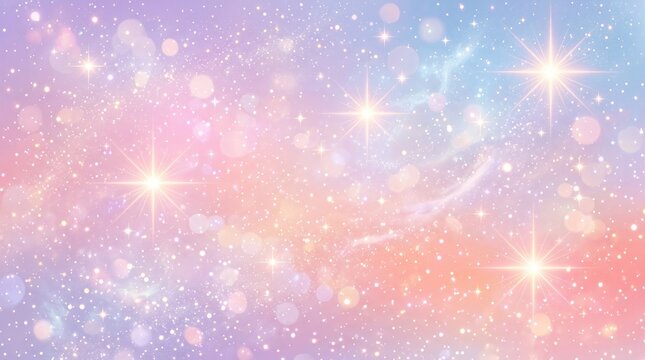 Dreamy pastel galaxy background with sparkling stars and soft bokeh effects