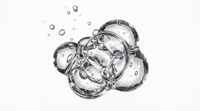Clear cosmetic gel drop with bubbles isolated on white background