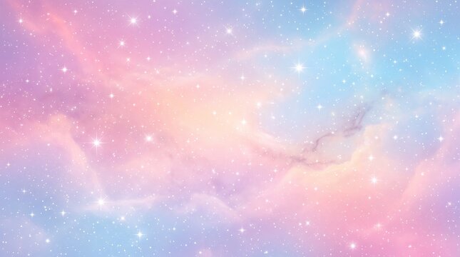 Dreamy pastel galaxy background with soft nebula clouds and twinkling stars