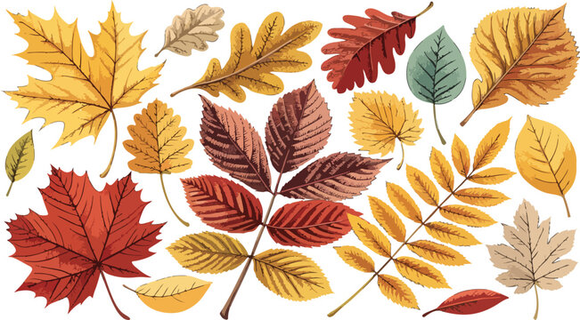 Autumn Leaves Vector Set Botanical Fall Foliage Collection Isolated on White Background