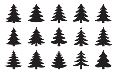 Obraz premium Collection Of Christmas Tree Silhouettes On White Background