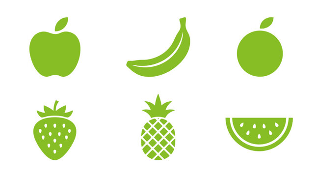 Minimal Fruit Elements Vector Set Flat Design Green Silhouette Collection