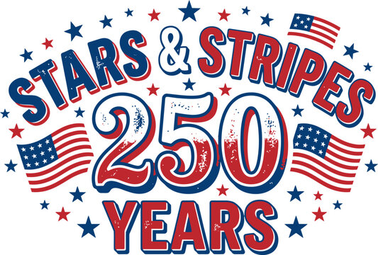 Patriotic stars and stripes, American flag icons, 250 years anniversary, red white blue vector graphics