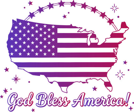 Patriotic USA map, American flag design, God Bless America, star spangled vector