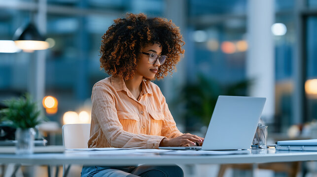 Businesswoman reviewing AI smart reply suggestions for client communication, artificial intelligence, generative AI, email automation, business productivity, intelligent email mana